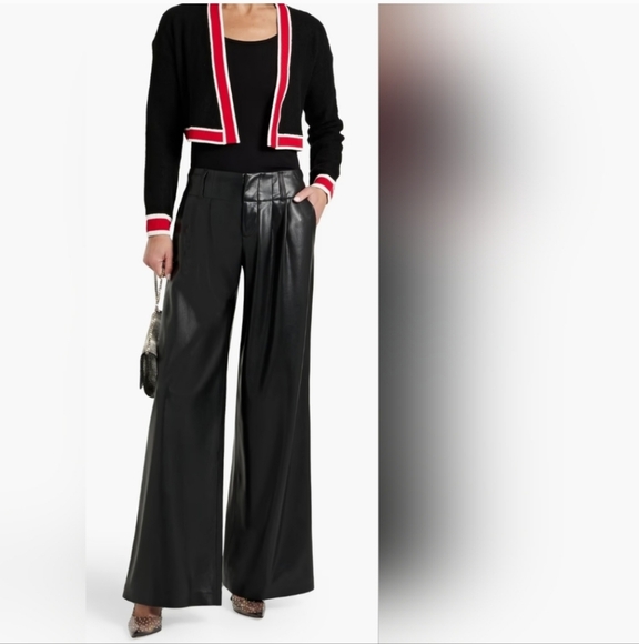 Alice + Olivia Vegan Leather Wide Leg Pants - Picture 1 of 11